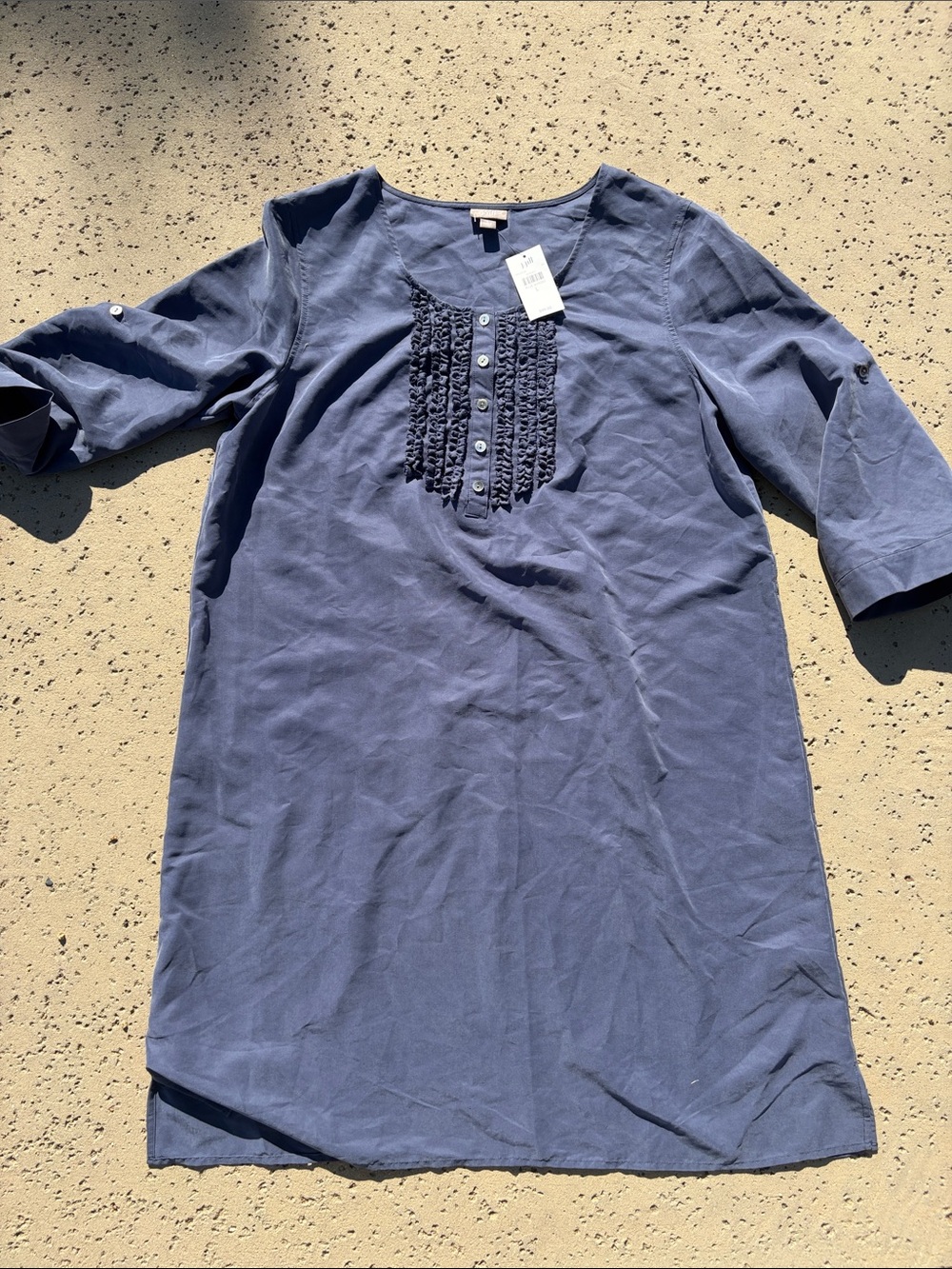 NWT J Jill Blue Grey Shirt dress with ruffle front detail women’s Sz L